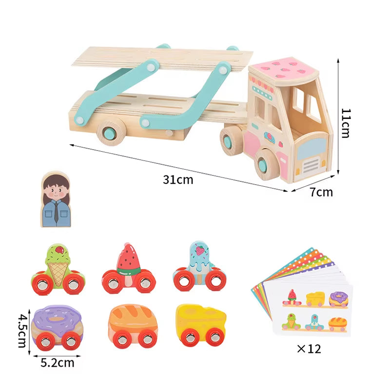 Montessori Style Wooden Transport Car Toy for Toddler I Educational Toys