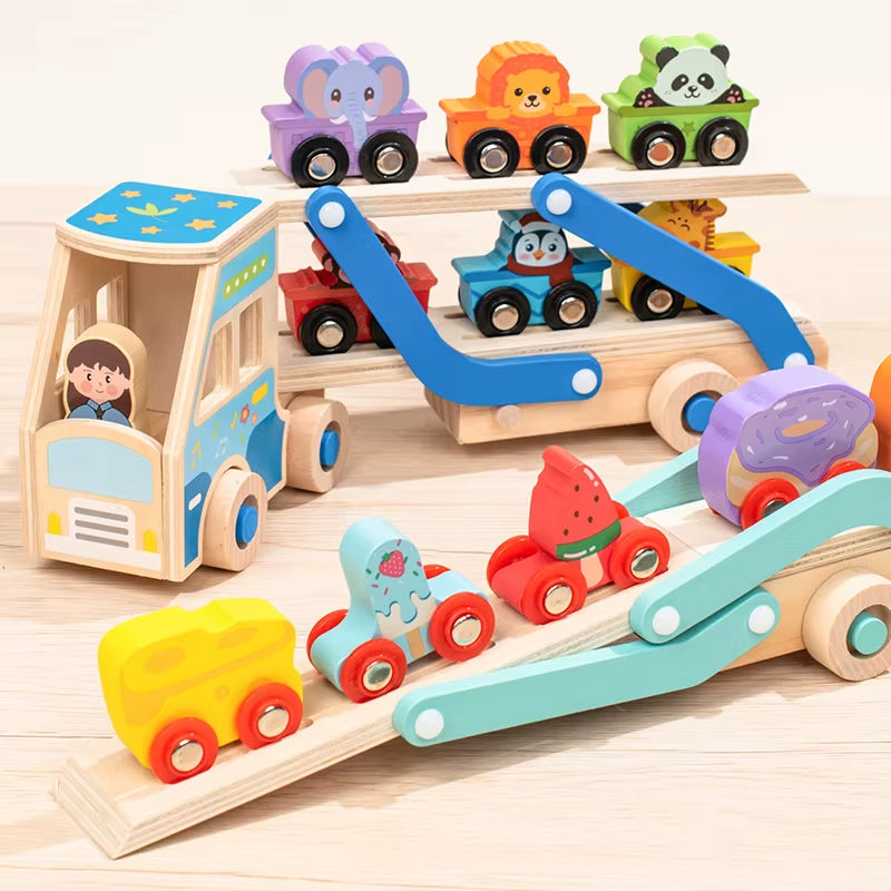 Montessori Style Wooden Transport Car Toy for Toddler I Educational Toys