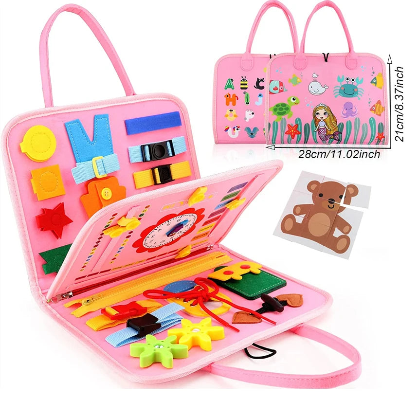 Montessori Style Busy Board for Toddlers I Educational Travel Toy