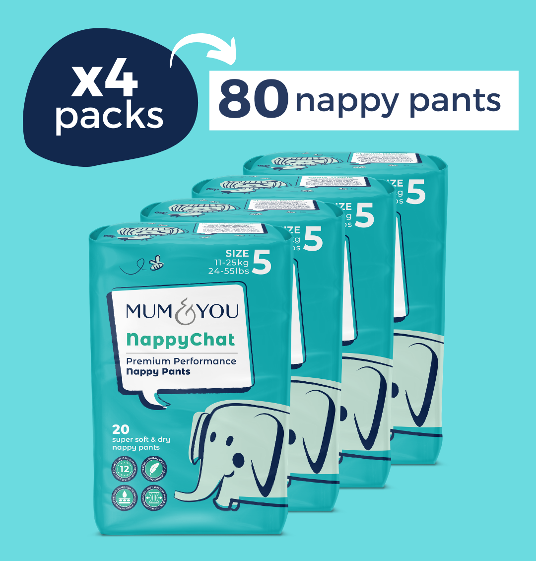 Nappychat Nappy Pants 4 pack size 5