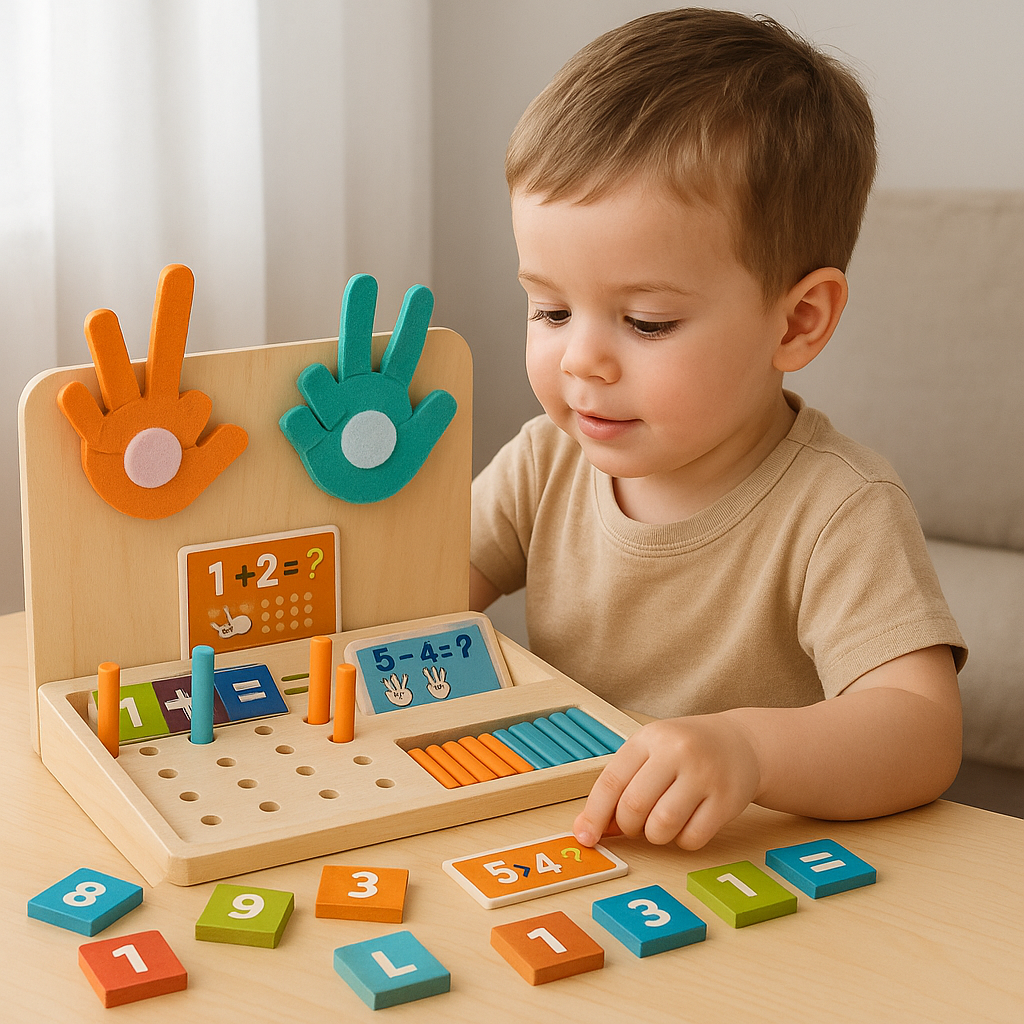 Montessori Style Toddler Teaching Toy- Finger Counting Maths Set (Felt Palms + Wooden Counting Sticks)
