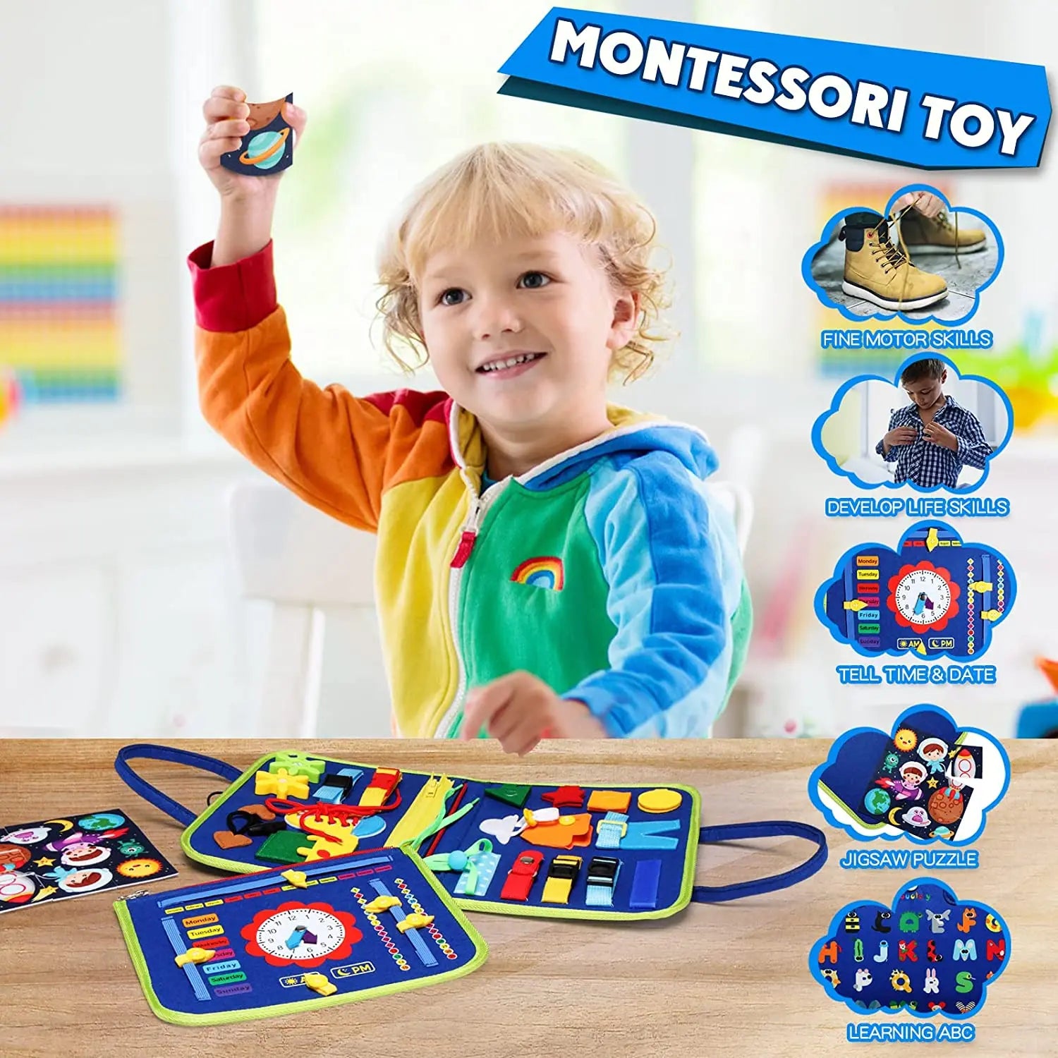 Montessori Style Busy Board for Toddlers I Educational Travel Toy