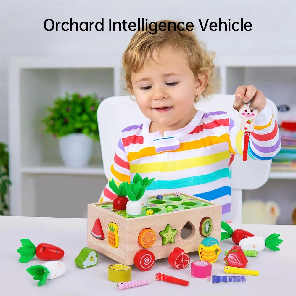 Wooden  Fruit  Cart Matching and Dexterity Toy  |Educational  Montessori (+18M) 