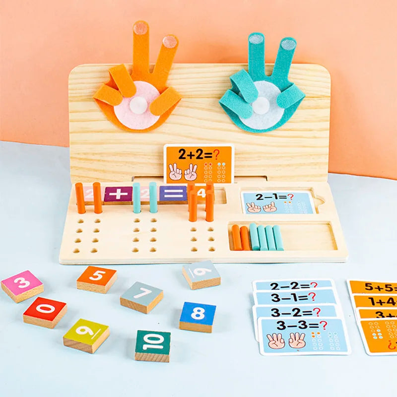Toddler Teaching Toy- Finger Counting Maths Set (Felt Palms + Wooden Counting Sticks)