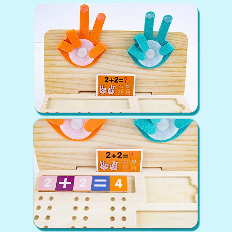 Toddler Teaching Toy- Finger Counting Maths Set (Felt Palms + Wooden Counting Sticks)