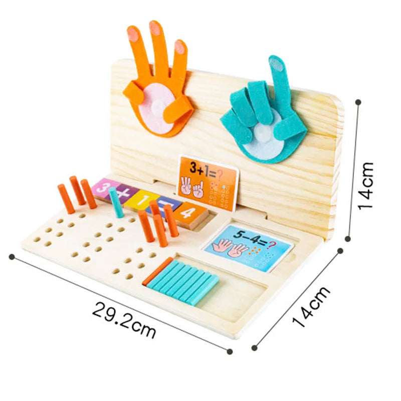 Toddler Teaching Toy- Finger Counting Maths Set (Felt Palms + Wooden Counting Sticks)