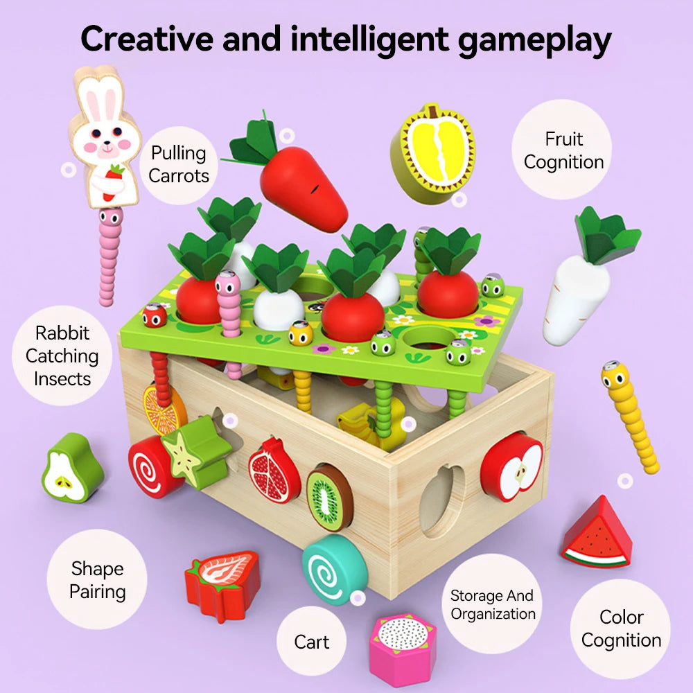 Wooden  Fruit  Cart Matching and Dexterity Toy  |Educational  Montessori (+18M) 