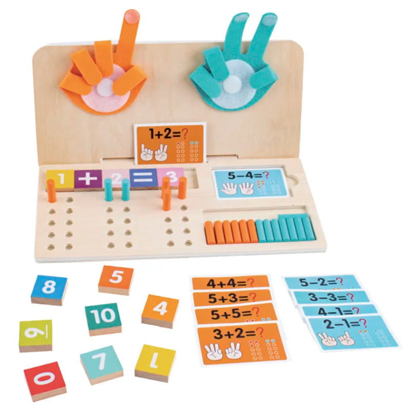 Toddler Teaching Toy- Finger Counting Maths Set (Felt Palms + Wooden Counting Sticks)